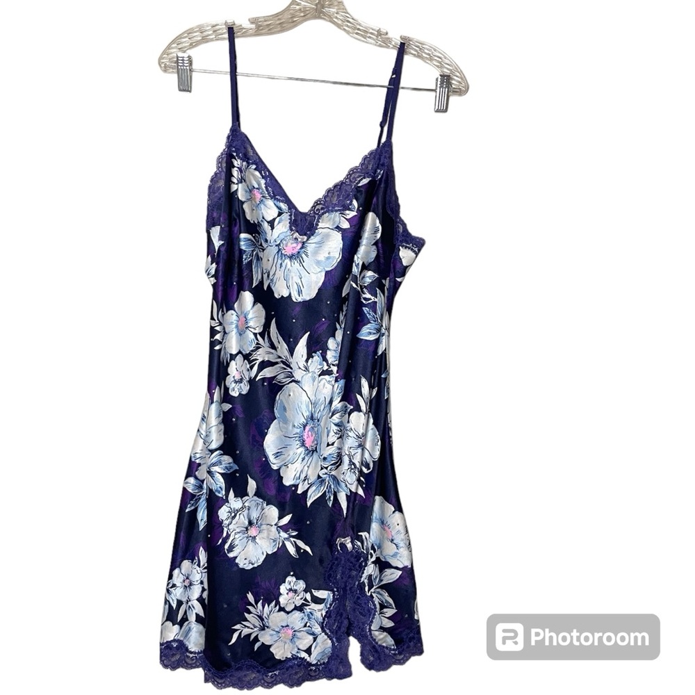 Y2K Victoria Secret Purple Floral Rhinestone Slip Dress Size‎ Medium